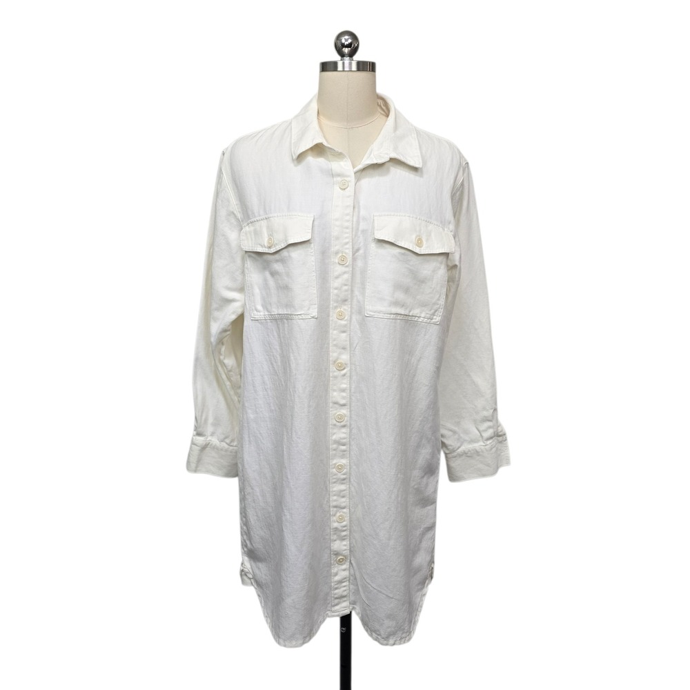 Outerknown Womens Linen Organic Cotton Oversized Shirt Dress White Size Medium